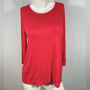 Chico's Size 0/S Shirt Pink reddish pink Back-Detail Top Cut Out Soft 3/4 Sleeve